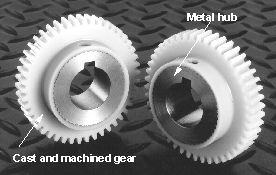 cast and machined plastic gear on metal hub